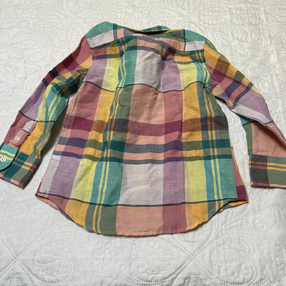 NWT Crewcuts Madras Plaid Linen Blend Dress Shirt Size 2 - Picture 3 of 7